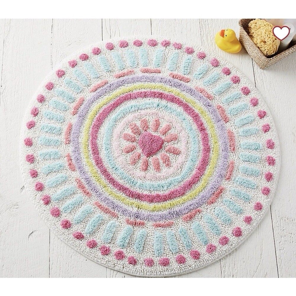 Pottery Barn Kids Heart Dot Round Bath Mat 28”  Mini Rug Washable BRAND NEW